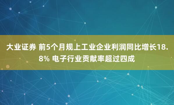 大业证券 前5个月规上工业企业利润同比增长18.8% 电子行业贡献率超过四成